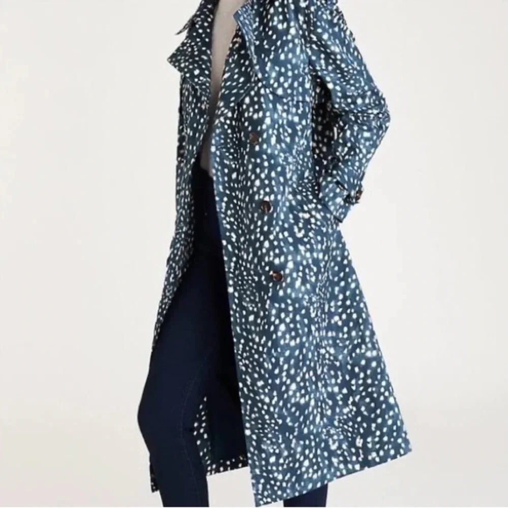 NWT Ann Taylor Blue Dot Trench Coat - Picture 2 of 12